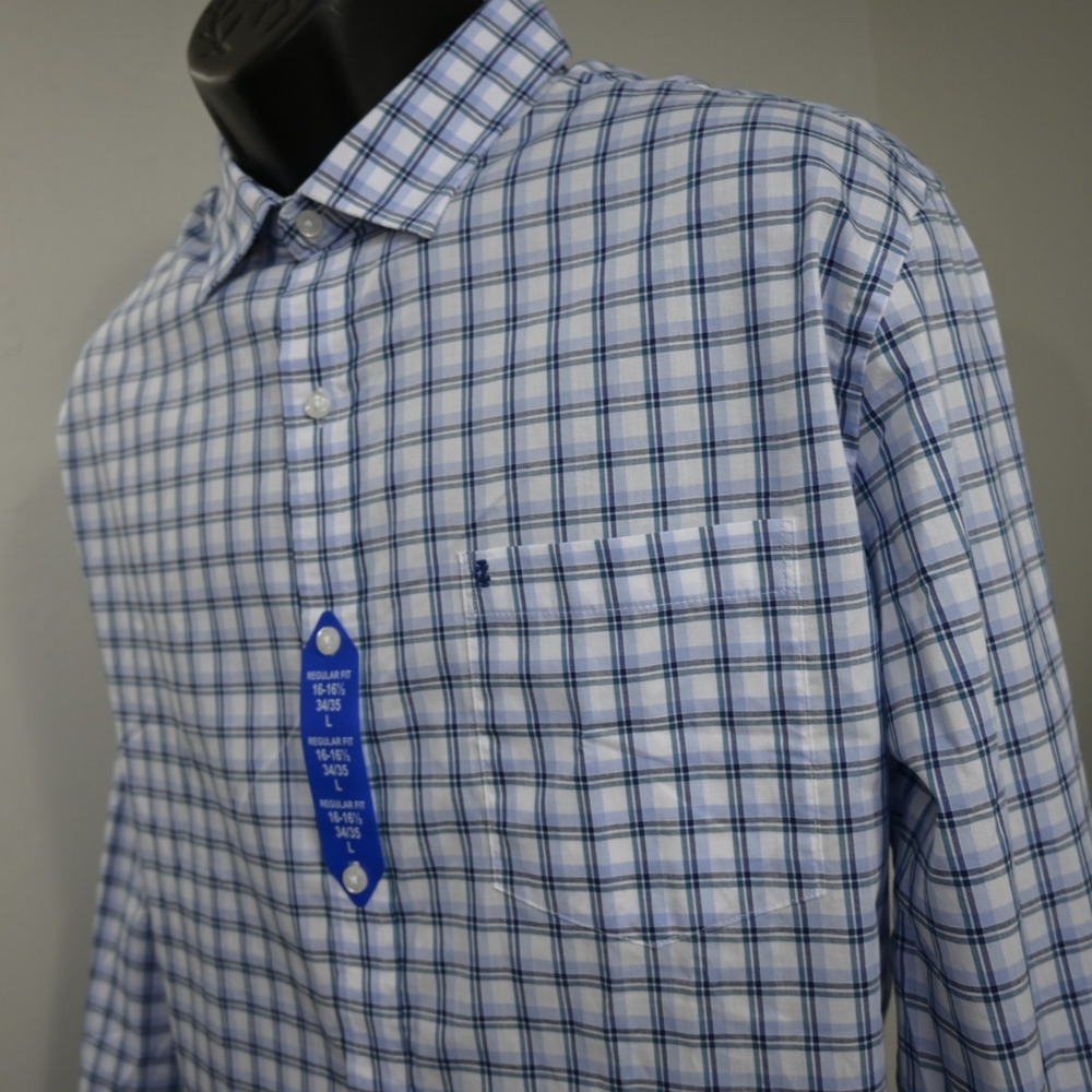 IZOD Dress Shirt Plaid Soft Washed Essentials Regular Fit Men Large 16-34/35 NEW